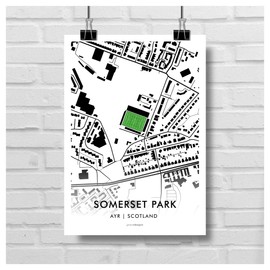 GroundDesigns AYR UNITED FC Football Gift SOMERSET PARK Stadium Art Map Unframed A3 Print AUFC
