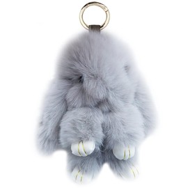 Unpafcxddyig Bunny Keychain Cute Soft Artificial fur Keychain Car Handbag Keyring 5.5in,light grey