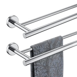 JQK Double Towel Bar Chrome, 20.5 Inch 304 Stainless Steel Thicken 0.8mm Towel Rack Bathroom, Towel Holder Polished Steel Wall Mount, Useable Length 18 Inch 2 Pack, TB100L18-CH-P2