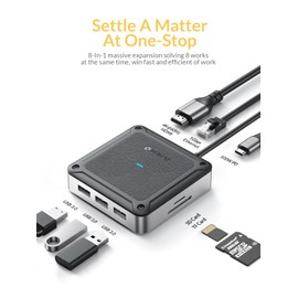 USB C Hub, IAMAKER 8 Port USB-C Hub Multiport Adapter, 4K@60Hz HDMI Port & 1Gbps Ethernet & 100W Power Delivery & 3 Port USB 3.0 Data Ports & SD and TF Card Reader, USB C Splitter Dongle