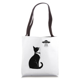 Tuxedo Cat UFO T-Shirt Funny Alien Cat Lover Gift Whimsical Tote Bag