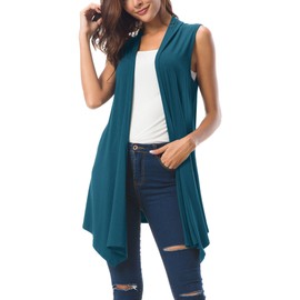 Urban CoCo Women’s Sleeveless Asymmetric Hem Open Front Cardigan Vest (M, Crystal Teal)