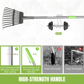 Joyhalo Small Rake for Leaves, 8.5 Inch Wide Rake Head Leaf Rake with 11 Tines, Metal Garden Rake with Adjustable Handle from 38.5 to 65 Inch for Gardening, Clippings, Gathering Leaves, Weeds, Debris