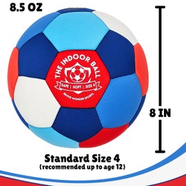 Revive Wonder The Indoor Ball | Soft & Safe Indoor Soccer Ball, Size 4 | Essential Soft Ball for Silent Dribble, Juggling, Training | Fun Silent Soccer for Girls Boys | RedWhiteBlue