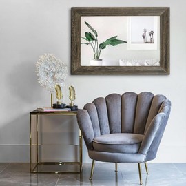 MWAZZLL Retro Wall Mirror with Wood Framed Large Rectangle Hanging Mirrors 26"x18" Decorative for Bathroom Bedroom Living Room