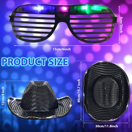 Maitys Light Cowgirl Hat and LED Glasses Glow Cowboy Hat Glasses Shutter for Women Men Birthday Party Costume Outfit Supplies(Black)