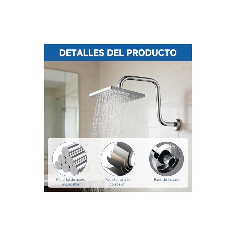 Brazo y Chapetón de Acero Inoxidable de 33cm para Regadera