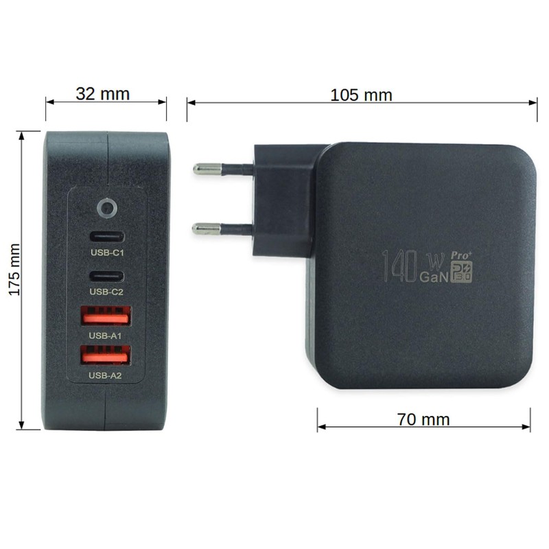 keepdrum GaN140 USB Multi-Quick Charger 2 x USB-C / 2