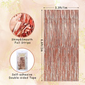 Festicreamy 2Pack Large Rose Gold Foil Fringe Curtain - 3x6.5 Feet Party Streamers Backdrop Curtain for Birthday Background Disco Bridal Shower Bachelorette Graduation Decorations
