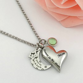 Urn Necklaces for Ashes "I Love You to the Moon and Back" for Mom Cremation Urn Locket Birthstone Jewelry (August urn necklace)