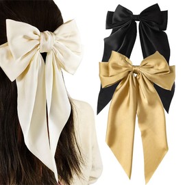 XPEX Pack of 3 Hair Bow Tail Satin Bow Long Tail Headpiece Winter Hair Clip Headgear Hair Accessories Hair Bow for Women and Girls Gifts