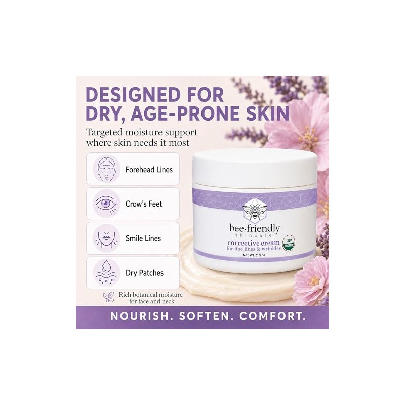 Face Moisturizer Organic Corrective Cream by BeeFriendly, USDA Certified Rich