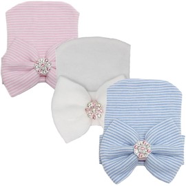 Adeimoo Newborn Baby Hospital Hat Soft Cute Knot Nursery Beanie Infant Cap with Big Bow