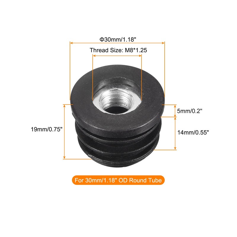 sourcing map 8Pcs Inserts for Round Tubes with M8 Thread,