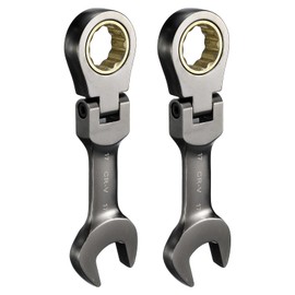 sourcing map 2Pcs Flex Head Stubby Ratcheting Combination Wrench 17mm Metric 72-Teeth CR-V Steel Nickel Plated Flex-Head Ratchet Wrench for Fasteners Nut Bolt