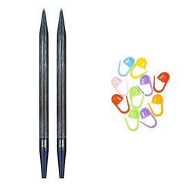 Lykke Knitting Needles Bare Points Driftwood 3.5 inches long (9cm) with Artsiga Crafts Stitch Markers US-6-(4mm) Indigo