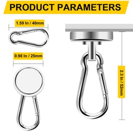 DIYMAG Magnetic Hooks,Heavy Duty Neodymium Magnetic Hooks with Swivel Carabiner Hook ,Great for Your Refrigerator and Other Magnetic Surfaces,Pack of 6