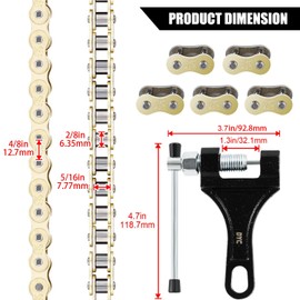DYC 420 Motorcycle Chain 132 Links (Gold Plating) for 50 70 90 110 125 196 212cc Coleman SSR TaoTao Coolster Apollo Baja Kazuma Chinese ATV, 420 Chain for Mini Bike Dirt Bike Go Kart W/Chain Breaker