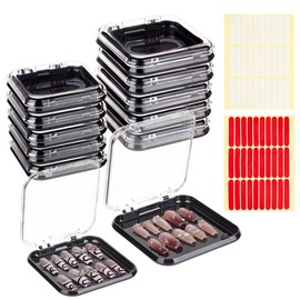 BENECREAT 20Pcs 2 Sizes Press On Nail Storage Box, Clear and Black Artificial Nail Display Packing Box with Double-sided Adhesive Tape, Display Case for Nail Salon