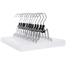 SONGMICS 12 Pack Wooden Pants Hangers, Premium Solid Wood with Non-Slip Felt, Hold Pants Tightly, Smooth Finish Wood Skirt Hangers, with 360° Swivel Hook, Natural UCRW007-12