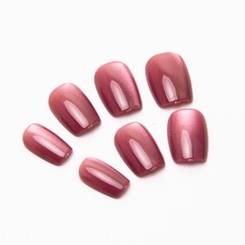 Glass Pink Press on Nails Glitter Fake Nails Short Square False Nails Press ons with Designs Acrylic Nails Full Cover Glossy Glue on Nails Stick on Nails for Women Nails Decorations 24 Pcs