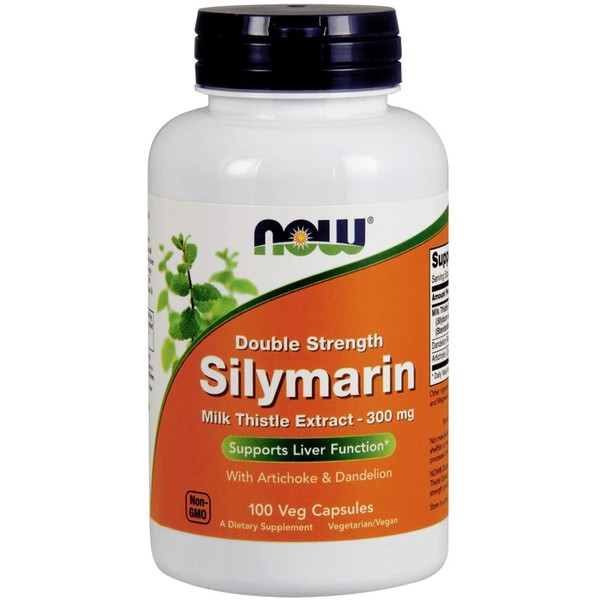 NOW Supplements, Silymarin Milk Thistle Extract 300 mg with Artichoke and Dandelion, Double Strength, Supports Liver Function*, 100 Veg Capsules