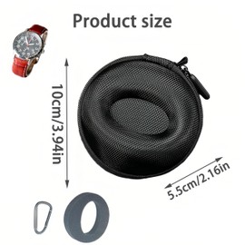 Pack of 2 Travel Watch Case, Round Watch Box, Round Portable Watch Box, Watch Storage Case with Carabiner, Portable Single Watch for Stock Watches, Smartwatches, Headphones, Necklace, Bracelet (Black)