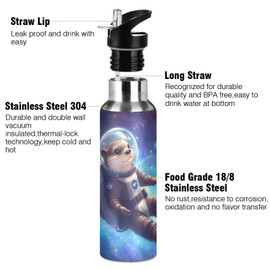 Otter Astronaut in Space Water Bottle Kids Insulated Sports Vacuum Stainless Steel Mug with Straw Lid & Handle 20 oz