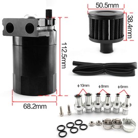 Aiuphing Oil catch can - Depósito universal de aceite para motor, depósito de aceite de aluminio de 300 ml con filtro de aire, manguera y otros accesorios (negro)