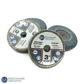 Benchmark Abrasives 3" Quick Change Zirconia Flap Disc Curved Grinding Wheel w/Male R-Type Back Design - Cleaning Finishing Deburring of Irregular Surfaces for Die Grinder & More (10 Pack) 120 Grit