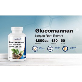 Nutricost Glucomannan 1,800mg Per Serving, 180 Capsules - Natural Fiber Source, Non-GMO, Gluten Free