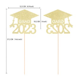 Gexolenu Glitter Gold Double-Sided Graduation Centerpieces for Tables, 2023 Graduation Cap Table Decorations Party Centerpiece Sticks Table Topper Party Supplies 10 Pack