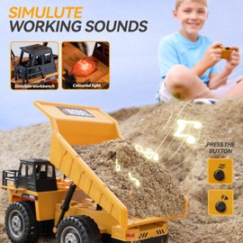 KASQERT RC Dump Truck Toys for Boys, 11 Channel Remote Control RC Construction Vehicles with Sound and Light Perfect Set Toy for Boys 6 7 8 9 10 11 12