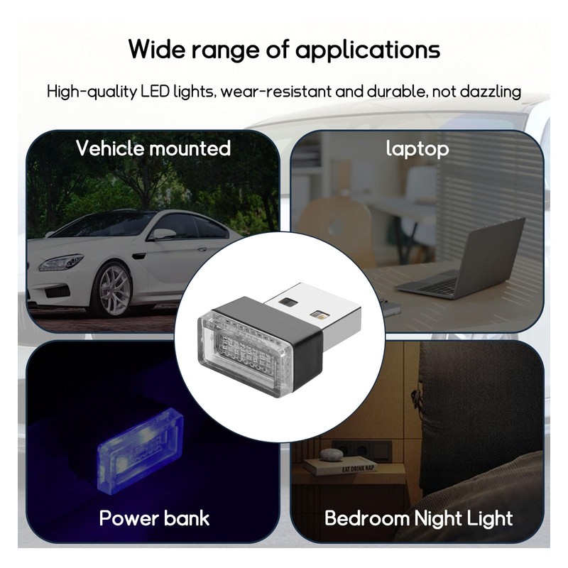 Dickno 4 PCS USB LED Car Interior Atmosphere Lamp, Portable