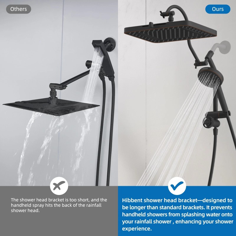 Hibbent High Pressure Shower Head Combo 5 Spray Rainfall Showerhead