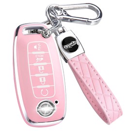 Montague Key Fob Cover for Nissan with Keychain Accessories, Premium Soft TPU Full Protection Key Case for 2023 2024 Rogue Pathfinder Versa 2025 Sentra Patrol Armada Smart Key Shells (5 Buttons,Pink)