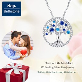 Christmas Birthday Gifts for Wife Mum Tree of Life Necklace Women December Birthstone Blue Topaz Sapphire Necklace Fine Jewelry