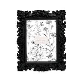 Laura Ashley 5x7 Black Floral Textured Hand-Crafted Resin Picture Frame with Easel, for Tabletop & Wall Display, Decorative Floral Design Home Décor, Photo Gallery, Art & More (5x7, Black)