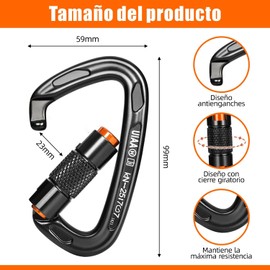 Mosquetones 2 Piezas de 25 KN con Bloqueo de Tornillo Aluminio Mosquetones de Seguridad para Escalada, Carabiner de Alta Fiabilidad, Ideal para Hamacas y Mascotas, Diseño Táctico