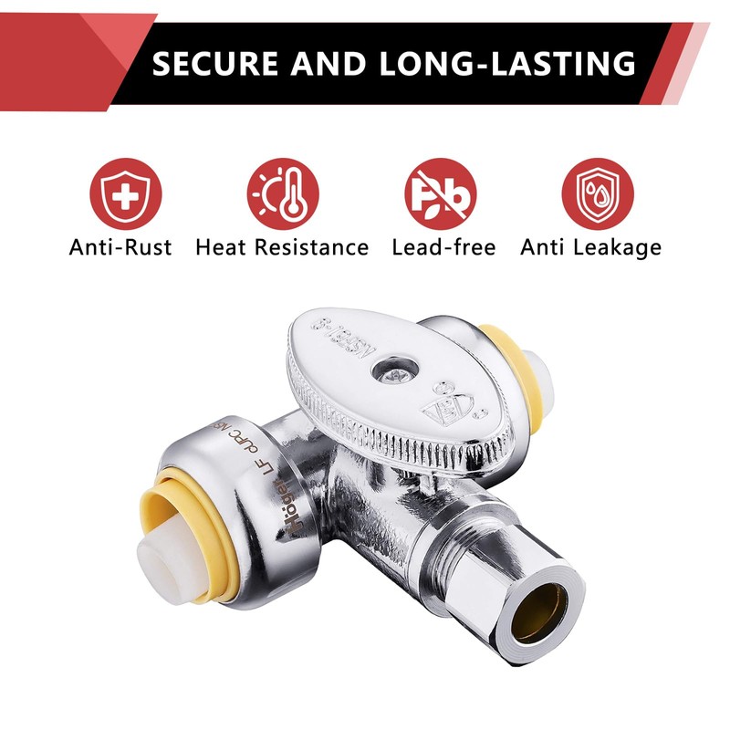 EFIELD Push Fit Tee Stop Valve 1/2" Push x 1/2"