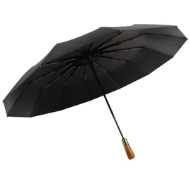 Men's Umbrella With Wooden Handle Black Automatic Open Strong Windproof Golf gOLFING Wood For Womens Ladies Gents Stick Large Size or Compact Handbag Travel Quality Auto (1 x Black Compact Wood Hande)