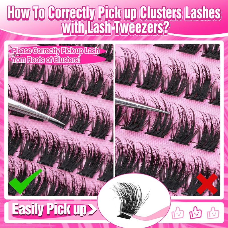 Yawamica Cluster Eyelash Extensions Fluffier 10-16mm Wispy Lash Clusters 100D