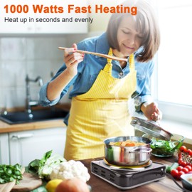 Countertop Burner, Electric Single Burner, Compact and Portable, Electric Hot Plate 5 Temperature Adjustable Power Indicator Lights, 1000 Watts, Easy to Clean (Black 1)