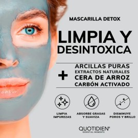 Mascarilla Facial Detox Skin Care con Carbón Activado y Arcillas Puras - Limpieza Profunda - Skincare Absorbe Grasas - Purifica - Disminuye Puntos Neg