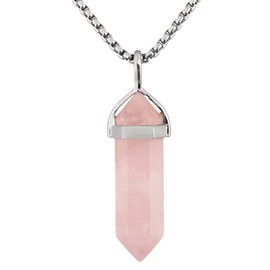 KYEYGWO Pack of 2 Crystal Points Stone Pendants Necklace for Women and Men, Rose Quartz Stone Pendants with Chain 19"