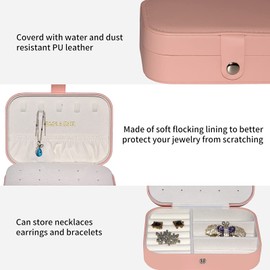 Smileshe Jewelry Box, PU Leather Small Portable Travel Case, 2 Layers Organizer Display Storage Holder Box for Rings, Earrings, Necklaces, Bracelets