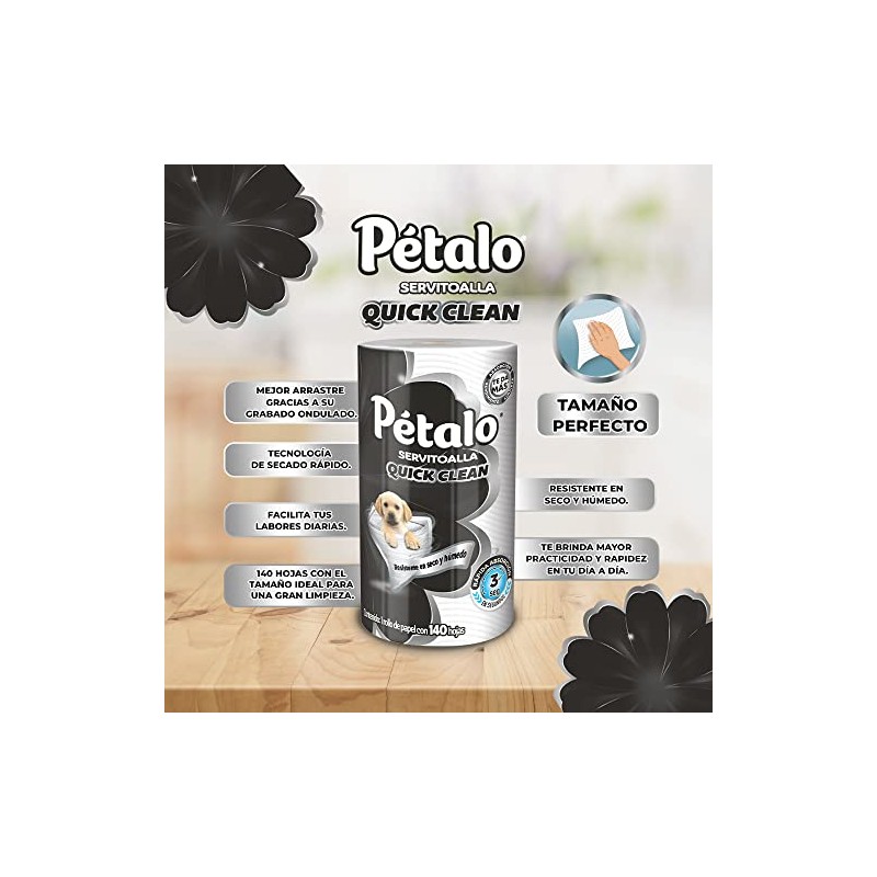 Pétalo Quick Clean, Servitoalla con 140 Hojas Dobles, Rápida Absorción