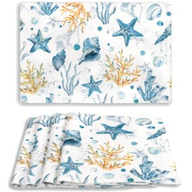 Inselnwald Coastal Placemats Set of 4 for Dining Table, 12 x 18 Inch for Kitchen Decoration Cabin Holiday Rustic Vintage Elegant Two Layers Washable Rectangular Table Place Mats Blue