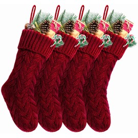 Kunyida Christmas Stockings, 18 Inch Blue Cable Knitted Stockings for Xmas Holiday Decoration, 4 Pack