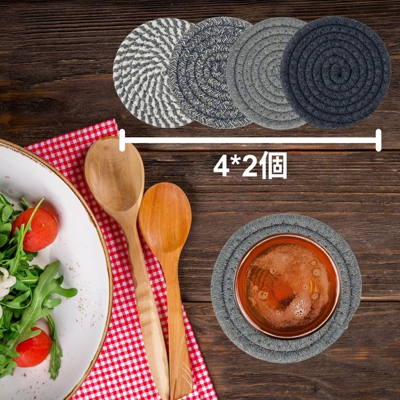 SOVIFKI コースター 吸水 スタンド付き 耐熱 コースター 布 8枚セット 直径11cm 厚手